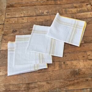 Napkin Set of 4 15 x 15" Linen Plaid Pattern Yellow and Gray With Yellow Border